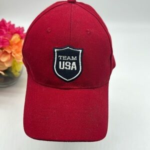 Team USA Red Baseball Hat with Olympic Rings on Back Adjustable HT6222H